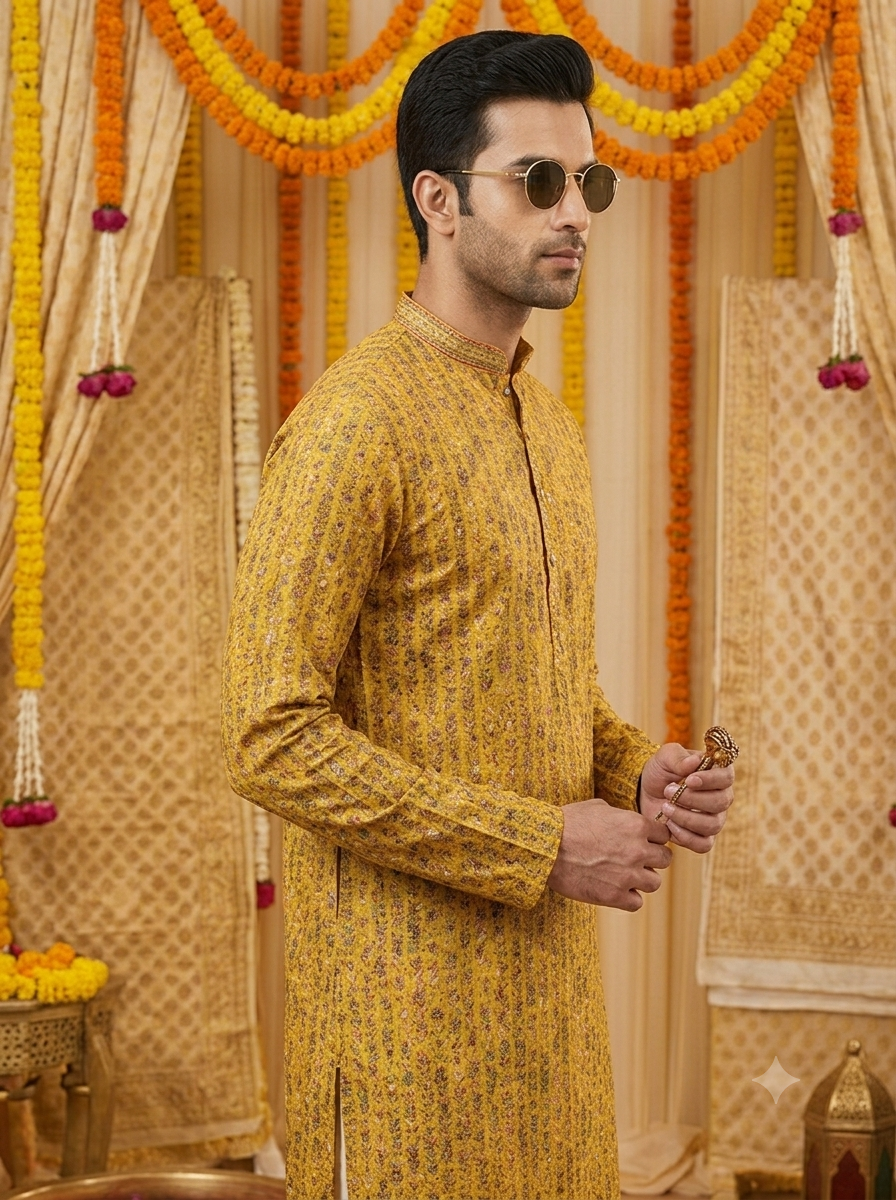 ShreeVastram Mustard Yellow Floral Printed Kurta Set